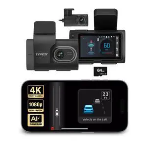 Type S T400 AI-Powered Driver Assistance 4K Dash Cam with ADAS, Collision Warnings, Lane and Pedestrian Detection, Vehicle Departure Reminders, Front Rear Smart Incident Video Surveillance, SD Card Type S T400 AI-Powered Driver Assistance 4K Dash Cam with ADAS, Collision Warnings, Lane and Pedestrian Detection, Vehicle Departure Reminders, Front Rear Smart Incident Video Surveillance, SD Card
