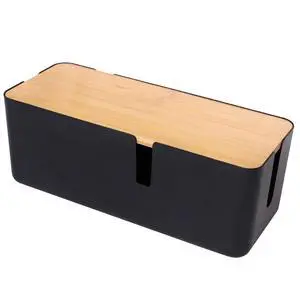 Cable Management Box with Bamboo Lid Small Cable Organizer Box for Extension Cord Power Stripe Surge Protector Wire Management Concealer Organizer Cover Hider (Black) Cable Management Box with Bamboo Lid Small Cable Organizer Box for Extension Cord Power Stripe Surge Protector Wire Management Concealer Organizer Cover Hider (Black)