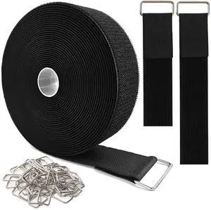 2" x16ft Hook and Loop Straps, Long Adjustable Fastening Straps with 10 Metal Buckles, Cut to Length Cinch Straps, Reusable Nylon Securing Cord Ties for Organizer or Storage 2" x16ft Hook and Loop Straps, Long Adjustable Fastening Straps with 10 Metal Buckles, Cut to Length Cinch Straps, Reusable Nylon Securing Cord Ties for Organizer or Storage