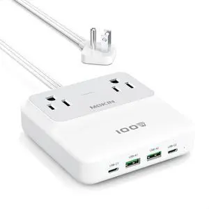 100W Max Travel Power Strip, 5ft Extension Cord USBC Charging Station | 2 AC, 2 USB C, 2 USB A Fast Charging Desktop Charger with Multiple Outlets Flat Plug for Home & Office 100W Max Travel Power Strip, 5ft Extension Cord USBC Charging Station | 2 AC, 2 USB C, 2 USB A Fast Charging Desktop Charger with Multiple Outlets Flat Plug for Home & Office