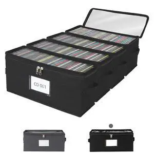 4 Pack Fabric CD Storage Box with Clear PVC Lid, Holds 35 Standard CD Cases, Zipper Closure for Dust Protection, Portable CD Organizer for Music Collection, Black 4 Pack Fabric CD Storage Box with Clear PVC Lid, Holds 35 Standard CD Cases, Zipper Closure for Dust Protection, Portable CD Organizer for Music Collection, Black