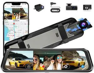 3 Channel Mirror Dash Camera for Cars,9.66" Triple Rear View Mirror with Front 4K/3K, Inside and Rear 1080P with WiFi, G-Sensor, Night Vision, Reverse Assist, Parking Monitoring (Include 64GB Card) 3 Channel Mirror Dash Camera for Cars,9.66" Triple Rear View Mirror with Front 4K/3K, Inside and Rear 1080P with WiFi, G-Sensor, Night Vision, Reverse Assist, Parking Monitoring (Include 64GB Card)