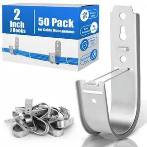 50 Pack2 Inch J Hooks for Cabling, Galvanized Steel Cable Supports | Heavy Duty Wall/Ceiling Mount, Retainer Clips for Network Cable Management, CAT5e, CAT6, Coaxial, Fiber Optic and Conduit 50 Pack2 Inch J Hooks for Cabling, Galvanized Steel Cable Supports | Heavy Duty Wall/Ceiling Mount, Retainer Clips for Network Cable Management, CAT5e, CAT6, Coaxial, Fiber Optic and Conduit