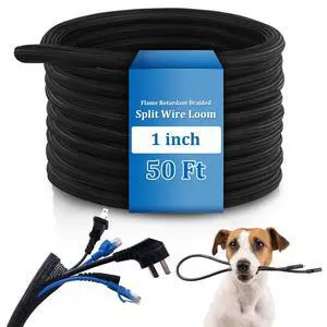 50ft Split Wire Loom Tubing Flame Retardant Braided Cable Sleeve Split High Temperature Cable Conduit Auto Wire Conduit for Industrial Electrical Tinsel Automotive Marine(50 Ft, 1") 50ft Split Wire Loom Tubing Flame Retardant Braided Cable Sleeve Split High Temperature Cable Conduit Auto Wire Conduit for Industrial Electrical Tinsel Automotive Marine(50 Ft, 1")