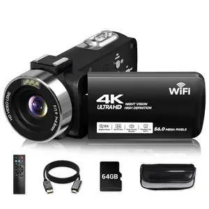 Video Camera, 4K Camcorder 56MP Digital Video Recorder 18X Zoom 3" 270° Rotation Touchscreen IR Night Vision, Wifi Vlogging Camera for YouTube 64GB Card Anti-Shake Remote Control Camera Bag Lens Cap Video Camera, 4K Camcorder 56MP Digital Video Recorder 18X Zoom 3" 270° Rotation Touchscreen IR Night Vision, Wifi Vlogging Camera for YouTube 64GB Card Anti-Shake Remote Control Camera Bag Lens Cap