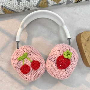Handmade Crochet Pink Strawberry and Cherry Headphone Cover Compatible with AirPods Max, Protective Case for Music Lovers Handmade Crochet Pink Strawberry and Cherry Headphone Cover Compatible with AirPods Max, Protective Case for Music Lovers
