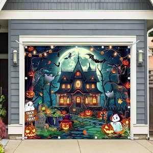 1PC 8x7ft Cartoon Halloween Castle Garage Door Banner Decorations Full Moon Night Huanted House Pumpkin Photography Backdrop, Outdoor Wall Cover, Ghost Party Supplies, Polyester, With Ribbon 1PC 8x7ft Cartoon Halloween Castle Garage Door Banner Decorations Full Moon Night Huanted House Pumpkin Photography Backdrop, Outdoor Wall Cover, Ghost Party Supplies, Polyester, With Ribbon