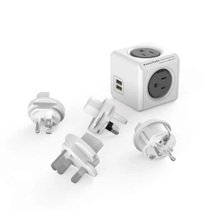 Global Travel Outlet Extender PowerCube Rewirable USB, 4 AC sockets 2 USBs, 4 Interchangeable Plugs (US/UK/EU/AU) Works in 100+ Countries Convertible for Home or Travel Grey Global Travel Outlet Extender PowerCube Rewirable USB, 4 AC sockets 2 USBs, 4 Interchangeable Plugs (US/UK/EU/AU) Works in 100+ Countries Convertible for Home or Travel Grey