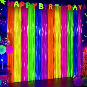 4 Pack Glow in The Dark Curtains Party Supplies 6.6 x 3.3 Ft Glow Tinsel Foil Fringe Curtains Colorful Patchwork Streamer Backdrop for Birthday Neon Party Halloween Decor 4 Pack Glow in The Dark Curtains Party Supplies 6.6 x 3.3 Ft Glow Tinsel Foil Fringe Curtains Colorful Patchwork Streamer Backdrop for Birthday Neon Party Halloween Decor