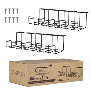 2 Packs Cable Management Tray, 16" Under Desk Organizer for Wire Organization, Metal Holder for Desktop Computer Home Office Kitchen Workstation to Cover and Hide Power Strips (Black) 2 Packs Cable Management Tray, 16" Under Desk Organizer for Wire Organization, Metal Holder for Desktop Computer Home Office Kitchen Workstation to Cover and Hide Power Strips (Black)