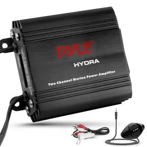 2-Channel Marine Amplifier Receiver - Waterproof and Weatherproof Audio Subwoofer for Boat Stereo Speaker & Other Watercraft - 400 Watt Power, Wired RCA, AUX and MP3 Audio Input Cable 2-Channel Marine Amplifier Receiver - Waterproof and Weatherproof Audio Subwoofer for Boat Stereo Speaker & Other Watercraft - 400 Watt Power, Wired RCA, AUX and MP3 Audio Input Cable