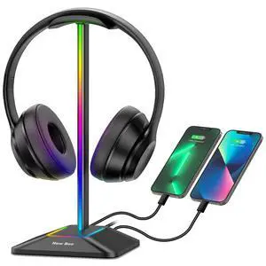 Headphone Stand with RGB Lighting, Sturdy Aluminum Gaming Headset Holder with USB-C & USB Charging Ports, Stable Desktop Earphone Stand for All Headphones Size, Black | USB-C & USB Charging Ports, Sta Headphone Stand with RGB Lighting, Sturdy Aluminum Gaming Headset Holder with USB-C & USB Charging Ports, Stable Desktop Earphone Stand for All Headphones Size, Black | USB-C & USB Charging Ports, Sta