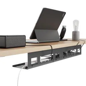 Under Desk Cable Management Tray, 31.5'' Screw-Mount Steel Rack | Metal Cord Organizer for Power Strips, Chargers, Reversible Installation, Effortless Wire Management for Home Office, Black Under Desk Cable Management Tray, 31.5'' Screw-Mount Steel Rack | Metal Cord Organizer for Power Strips, Chargers, Reversible Installation, Effortless Wire Management for Home Office, Black