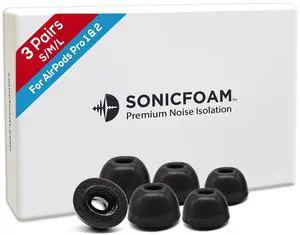 SFAir-1-2 Pro S/M/L - Memory Foam Earbud Tips - 3 Pairs - Black | Fits Airpods Pro 1 & 2, One Pair Lasts up to 4 weeks, Fits in Charging Case SFAir-1-2 Pro S/M/L - Memory Foam Earbud Tips - 3 Pairs - Black | Fits Airpods Pro 1 & 2, One Pair Lasts up to 4 weeks, Fits in Charging Case