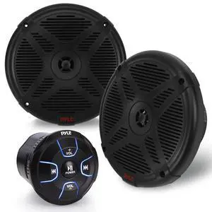6.5'' Dual Marine Speakers Kit - Waterproof-Rated w/Amplified Bluetooth Remote Control Receiver for Powersport Vehicles, IP65 Marine Grade Rating, 600 Watt Max Power - PLMRKT8 6.5'' Dual Marine Speakers Kit - Waterproof-Rated w/Amplified Bluetooth Remote Control Receiver for Powersport Vehicles, IP65 Marine Grade Rating, 600 Watt Max Power - PLMRKT8
