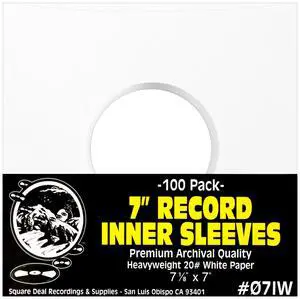 (100) Archival Quality Acid-Free Heavyweight Paper Inner Sleeves for 7" Vinyl Records #07IW (100) Archival Quality Acid-Free Heavyweight Paper Inner Sleeves for 7" Vinyl Records #07IW