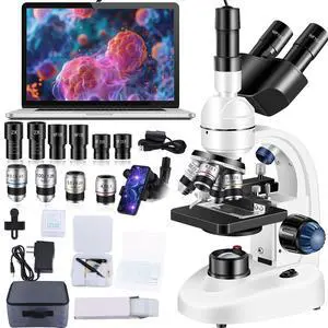 Trinocular Microscope 40X-5000X Magnification, Microscope for Adults, Laboratory Grade with Dual Mechanical Stage and HD USB Camera Microscope Trinocular Microscope 40X-5000X Magnification, Microscope for Adults, Laboratory Grade with Dual Mechanical Stage and HD USB Camera Microscope
