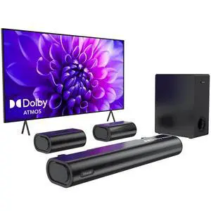 5.1ch Dolby Atmos Soundbar with 5.25'' Subwoofer, Clear Voice, Surround Sound System w/2 Wired Rear Speakers, 380W Peak Power Bluetooth PC Sound Bar for TV, eARC/ARC/Opt, 2025 5.1ch Dolby Atmos Soundbar with 5.25'' Subwoofer, Clear Voice, Surround Sound System w/2 Wired Rear Speakers, 380W Peak Power Bluetooth PC Sound Bar for TV, eARC/ARC/Opt, 2025