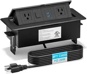 Recessed Power Strip with 2 AC, 2 USB-A, USB-C Ports, Pop Up Power Outlet with PD 20W USB C Fast Charger, Receptacle Outlet with Switch and 6FT Cord for Conference Office Countertop, UL Listed,Black Recessed Power Strip with 2 AC, 2 USB-A, USB-C Ports, Pop Up Power Outlet with PD 20W USB C Fast Charger, Receptacle Outlet with Switch and 6FT Cord for Conference Office Countertop, UL Listed,Black