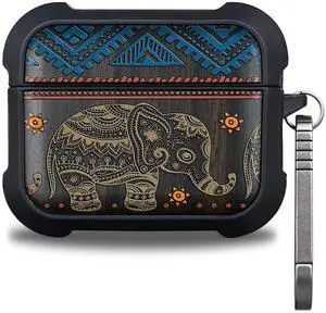 Balck Solid Wood for AirPods Pro 2 Case (2nd/1st Gen) Boho Elephant | Airpods Pro Case 2nd / 1st Generation (2023/2022/2019) with Quick Released Keychain, TPU Shockproof Cover, Hand-Drawn Style Balck Solid Wood for AirPods Pro 2 Case (2nd/1st Gen) Boho Elephant | Airpods Pro Case 2nd / 1st Generation (2023/2022/2019) with Quick Released Keychain, TPU Shockproof Cover, Hand-Drawn Style