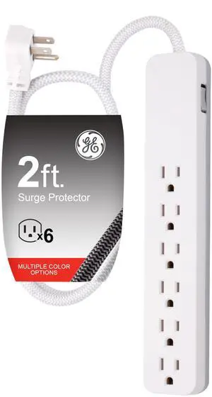 UltraPro 6 Outlet Sur Protector, 2 Ft Designer Braided Extension Cord, Flat Plug, Wall Mount, White, 45264 UltraPro 6 Outlet Sur Protector, 2 Ft Designer Braided Extension Cord, Flat Plug, Wall Mount, White, 45264