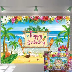 Summer Hawaiian Birthday Backdrop for Aloha Luau Party Decorations Banner | Summer Happy Birthday Photography Background Tropical Palm Leaves Flamingo Tiki Themed Party Decoration Banner Summer Hawaiian Birthday Backdrop for Aloha Luau Party Decorations Banner | Summer Happy Birthday Photography Background Tropical Palm Leaves Flamingo Tiki Themed Party Decoration Banner