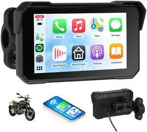 Motorcycle CarPlay Screen with Wireless Apple CarPlay Android Auto, IP68 Waterproof Touch Screen 5 inch GPS Navigation Carplay para Moto, Dual Bluetooth, Siri Google Voice Control Motorcycle CarPlay Screen with Wireless Apple CarPlay Android Auto, IP68 Waterproof Touch Screen 5 inch GPS Navigation Carplay para Moto, Dual Bluetooth, Siri Google Voice Control