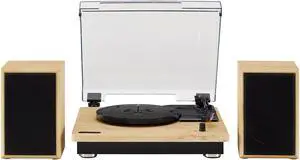 CR6043A-NA Brio Record Player with Speakers, Natural | 3-Speed Turntable, Bluetooth In, Matching External Full-Range Stereo Speakers 32W Peak, Aux Input, RCA Output CR6043A-NA Brio Record Player with Speakers, Natural | 3-Speed Turntable, Bluetooth In, Matching External Full-Range Stereo Speakers 32W Peak, Aux Input, RCA Output