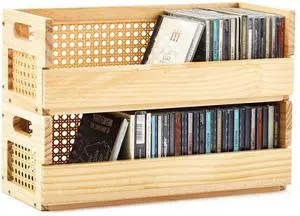2 Set Rattan Design Wooden CD Storage Box,Holds 72 CDs(36 Each) | Cassette Tape Display Rack Organizer Shelf with Magnetic Front Flap and Carrying Handles for DVDs, Cassette Tapes,Movie Cases 2 Set Rattan Design Wooden CD Storage Box,Holds 72 CDs(36 Each) | Cassette Tape Display Rack Organizer Shelf with Magnetic Front Flap and Carrying Handles for DVDs, Cassette Tapes,Movie Cases