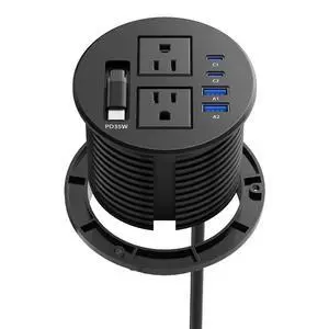 3 1/4" Desk Power Grommet, Built-in Retractable USB-C PD 35W, 2 AC Outlets | Flush Mount Recessed Outlet for Home, Office, Conference Room, RV Table 3 1/4" Desk Power Grommet, Built-in Retractable USB-C PD 35W, 2 AC Outlets | Flush Mount Recessed Outlet for Home, Office, Conference Room, RV Table