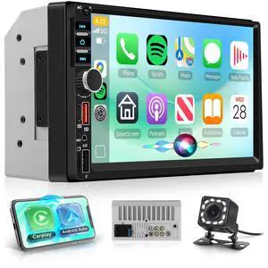 7" Double Din Car Stereo Wireless CarPlay Android Auto, 1024x600 IPS Touchscreen Car Radio with Mirror Link, Bluetooth/FM/EQ/SWC/MIC, Backup Camera, USB/AUX/TF/Type-C Online Video Playback 7" Double Din Car Stereo Wireless CarPlay Android Auto, 1024x600 IPS Touchscreen Car Radio with Mirror Link, Bluetooth/FM/EQ/SWC/MIC, Backup Camera, USB/AUX/TF/Type-C Online Video Playback