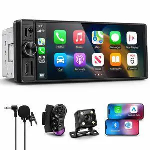 Single Din Radio - Car Stereo with Wireless Apple CarPlay and Android Auto, 6.5 InCell Touchscreen with HD Backup Camera, Mirror Link, Bluetooth 5.2 GPS FM USB & Type-C Fast Charging EQ SWC Single Din Radio - Car Stereo with Wireless Apple CarPlay and Android Auto, 6.5 InCell Touchscreen with HD Backup Camera, Mirror Link, Bluetooth 5.2 GPS FM USB & Type-C Fast Charging EQ SWC