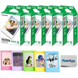 Instax Mini Instant Film Value Pack - 60 Photos Bundle with Plastic Photo Frame for Mini Film Assorted Colors and Cloth Instax Mini Instant Film Value Pack - 60 Photos Bundle with Plastic Photo Frame for Mini Film Assorted Colors and Cloth