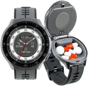 Smart Watch Pill Box, Fitness Smartwatch with Bluetooth Call for Men, Water Resistant Pill Organizer for Emergency, Pill Case for Emergency, Small Pill Container for Vitamin, Fish Oil Smart Watch Pill Box, Fitness Smartwatch with Bluetooth Call for Men, Water Resistant Pill Organizer for Emergency, Pill Case for Emergency, Small Pill Container for Vitamin, Fish Oil