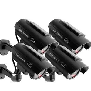 Solar Powered Fake Security Camera, Bullet Dummy Security Camera Surveillance System with Realistic Red Flashing Lights Indoor Outdoor (4 Black) Solar Powered Fake Security Camera, Bullet Dummy Security Camera Surveillance System with Realistic Red Flashing Lights Indoor Outdoor (4 Black)