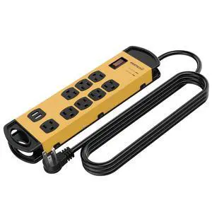 8 Outlets Mountable Heavy Duty Surge Protector Metal Power Strip with 2 USB Charging Ports(2.4A),1800 Joules with 6 Foot Long Extension Cord, Yellow&Black,ETL Listed 8 Outlets Mountable Heavy Duty Surge Protector Metal Power Strip with 2 USB Charging Ports(2.4A),1800 Joules with 6 Foot Long Extension Cord, Yellow&Black,ETL Listed