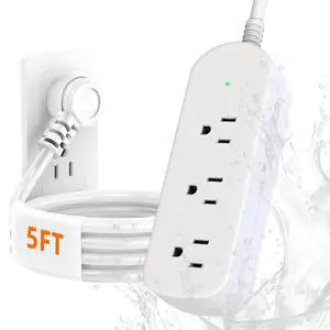 Outdoor Power Strip Weatherproof IPX6, 5FT Waterproof Surge Protector Extension Cord with 3 Outlets, 1625W/13A, Wall Mountable for Outside, Patio, Pool, Yard, Porch, White Outdoor Power Strip Weatherproof IPX6, 5FT Waterproof Surge Protector Extension Cord with 3 Outlets, 1625W/13A, Wall Mountable for Outside, Patio, Pool, Yard, Porch, White