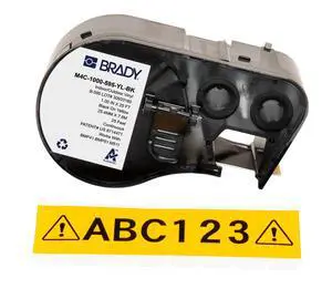 Authentic (M4C-1000-595-YL-BK) All-Weather Vinyl Labels 1 in W x 25ft Black on Yellow. for use with BMP41, BMP51, M410, M510, and M511 Label Printers Authentic (M4C-1000-595-YL-BK) All-Weather Vinyl Labels 1 in W x 25ft Black on Yellow. for use with BMP41, BMP51, M410, M510, and M511 Label Printers