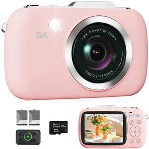Digital Camera 5K 80MP 18X Zoom UHD Autofocus Video Camara 2.8" LCD Vlogging Camera for Kids, Compact with Flash, 32GB Card & 2 Batteries, Christmas Birthday for Teens, Kids & Girls, Pink Digital Camera 5K 80MP 18X Zoom UHD Autofocus Video Camara 2.8" LCD Vlogging Camera for Kids, Compact with Flash, 32GB Card & 2 Batteries, Christmas Birthday for Teens, Kids & Girls, Pink