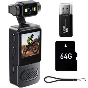 2K Body Camera with 180 Rotatable Lens, 1.54 inch Screen Wearable Video Recorder Bundle Includes 64GB TF Card, Card Reader, Lanyard, Motion Detection Loop Recording for Security 2K Body Camera with 180 Rotatable Lens, 1.54 inch Screen Wearable Video Recorder Bundle Includes 64GB TF Card, Card Reader, Lanyard, Motion Detection Loop Recording for Security