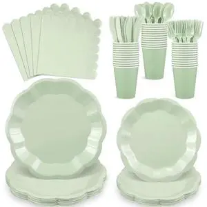 175 Pcs Sage Green Plates and Napkins Green Party Supplies Serve 25 Guest 175 Pcs Sage Green Plates and Napkins Green Party Supplies Serve 25 Guest