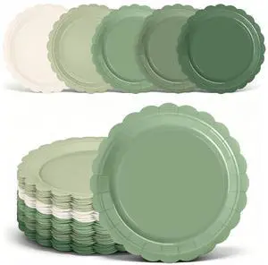 50 Pcs Green Paper Plates, 7 Inch Scalloped Disposable Dessert Plates, Gradient White and Green Party Tableware for Birthday, Baby Shower, Wedding, Bridal Shower, Engagement Party 50 Pcs Green Paper Plates, 7 Inch Scalloped Disposable Dessert Plates, Gradient White and Green Party Tableware for Birthday, Baby Shower, Wedding, Bridal Shower, Engagement Party
