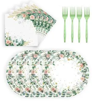 72 Pcs Floral Paper Plates and Napkins Party Supplies, Sage Green Disposable Tableware Set for Spring Summer Picnic Wedding Birthday Baby Shower Tea Party Decorations, Serves 24 72 Pcs Floral Paper Plates and Napkins Party Supplies, Sage Green Disposable Tableware Set for Spring Summer Picnic Wedding Birthday Baby Shower Tea Party Decorations, Serves 24