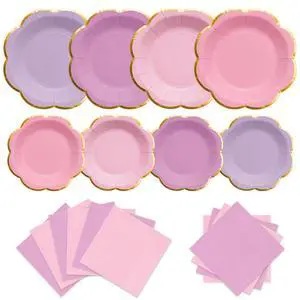 60pcs Pink and Purple Disposable Paper Plates & Napkins Set for 20 60pcs Pink and Purple Disposable Paper Plates & Napkins Set for 20
