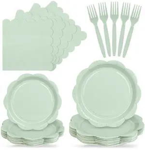 96 Pcs Sage Green Paper Plates and Napkins Set Party Supplies for 24 Guests 96 Pcs Sage Green Paper Plates and Napkins Set Party Supplies for 24 Guests