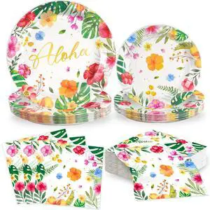 60Pcs Luau Party Tableware Decorations, Aloha Tropical Disposable Dinnerware Set including Paper Plates with Napkins for Hawaiian Tropical Summer Birthday Party Supplies, Serves 20 60Pcs Luau Party Tableware Decorations, Aloha Tropical Disposable Dinnerware Set including Paper Plates with Napkins for Hawaiian Tropical Summer Birthday Party Supplies, Serves 20