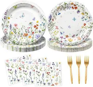 Wildflower Paper Plate Set, Disposable Party Tableware, Serves 24 Wildflower Paper Plate Set, Disposable Party Tableware, Serves 24