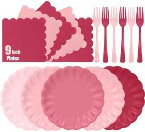 96Pcs Pink Paper Plates and Napkins Party Supplies,Include 9" Pink Gradient Disposable Plates Napkins Forks Tableware for Baby Shower Wedding Birthday Decorations,Serves 32 96Pcs Pink Paper Plates and Napkins Party Supplies,Include 9" Pink Gradient Disposable Plates Napkins Forks Tableware for Baby Shower Wedding Birthday Decorations,Serves 32