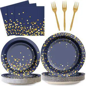 96 Pcs Blue and Gold Party Plates Napkins Tableware Set Navy Gold Dot Supplies Disposable Dinnerware Blue Birthday Party Decoration Favors for Wedding Bridal Baby Shower Graduations Party, 24 Guests 96 Pcs Blue and Gold Party Plates Napkins Tableware Set Navy Gold Dot Supplies Disposable Dinnerware Blue Birthday Party Decoration Favors for Wedding Bridal Baby Shower Graduations Party, 24 Guests