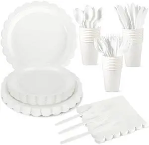 25 Set White Plates and Napkins Scalloped White Dinnerware 25 Set White Plates and Napkins Scalloped White Dinnerware
